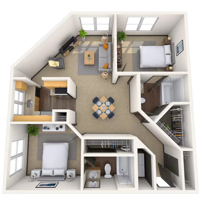 Traditional 2x2 949-992 SF 5305 floor plan